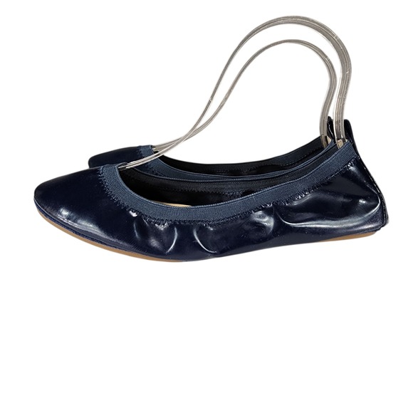 Yosi Samra Foldable Ballet Flats sz 7 Women Navy Blue Leather Elastic Comfort - Picture 3 of 12